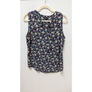 Adrianna Papell Blue Floral Sleeveless Shell Blouse